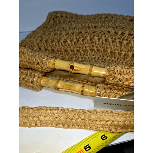 Rattan Bag for Women Straw Hand Woven With Bamboo Handles Handbag Beach - Picture 8 of 9